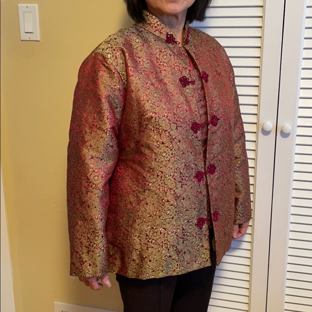 Tailor made red & gold Asian fur lined jacket